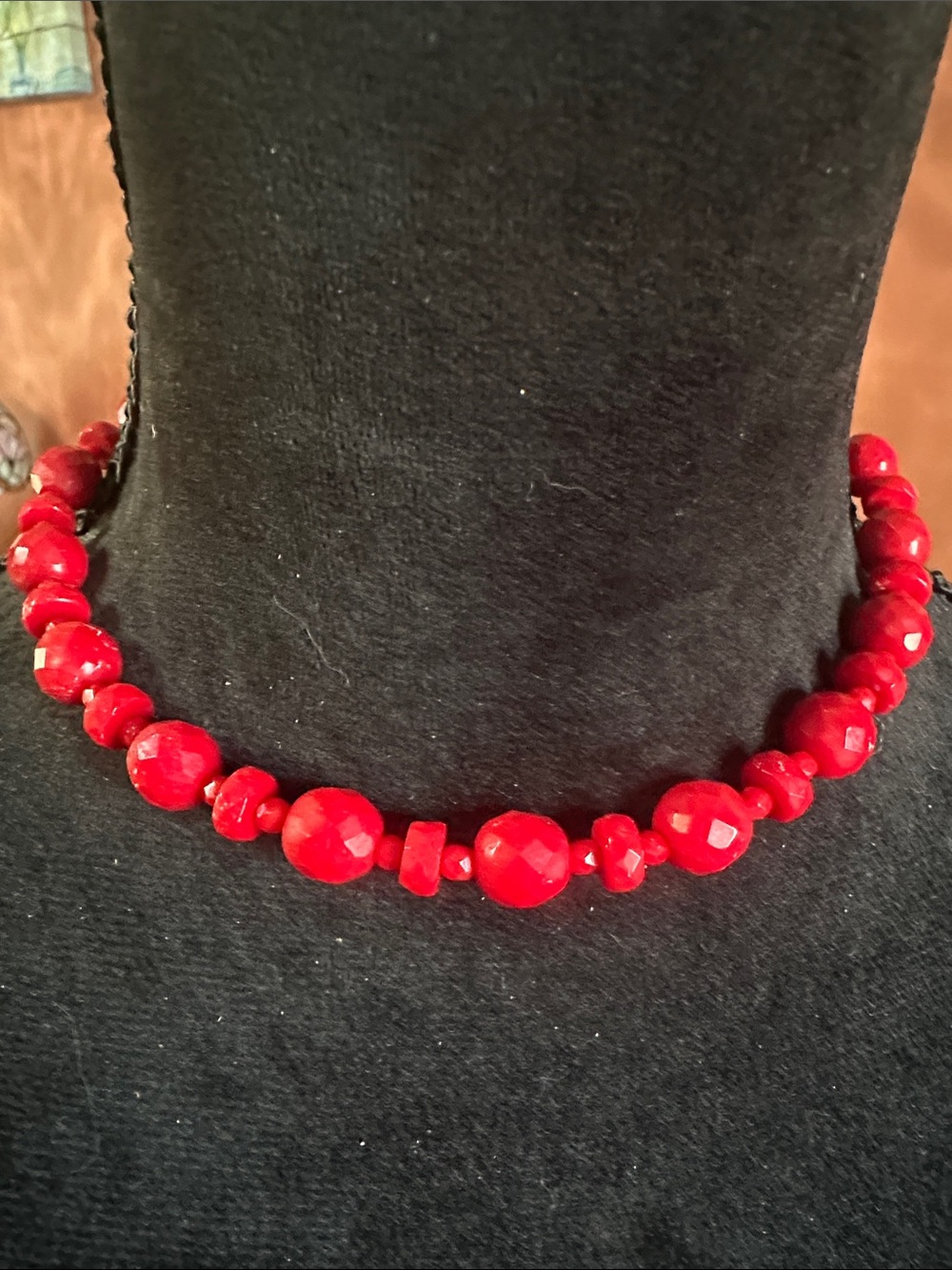 Vintage Cherry Red Faceted Beaded Necklace - Women Jewelry